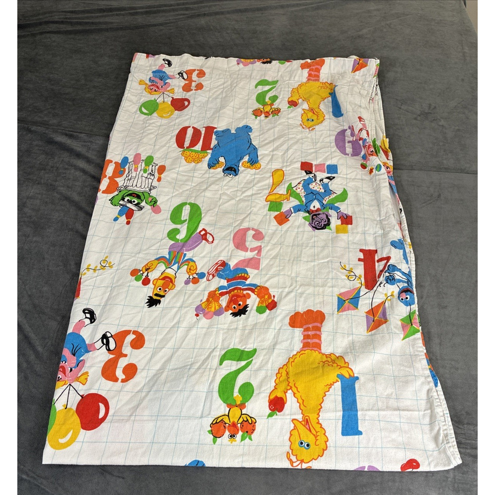 Vtg Sesame Street Numbers Flannel Twin Flat, Fitted & 1pc Sheet Set By Stevens - Picture 11 of 16